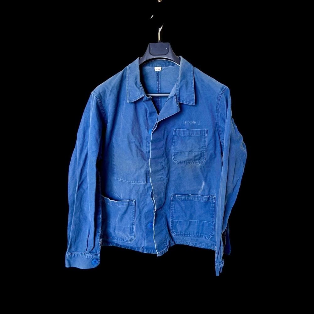 Vintage 50's 60's Faded Blue Distressed French Chore Jacket Sz 48